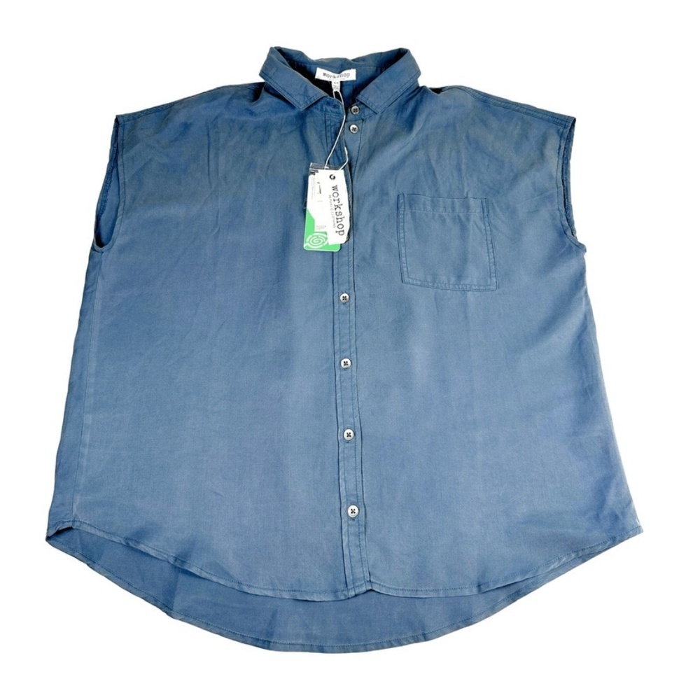 Workshop Sleeveless Chambray Button Front Blouse Size Medium NWT